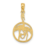 14k Yellow Gold Pendant with Two Herons in Circle Cutout Design, Nature-Inspired Bird Charm