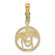 14k Yellow Gold Pendant with Two Herons in Circle Cutout Design, Nature-Inspired Bird Charm