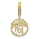 14k Yellow Gold Pendant with Two Herons in Circle Cutout Design, Nature-Inspired Bird Charm