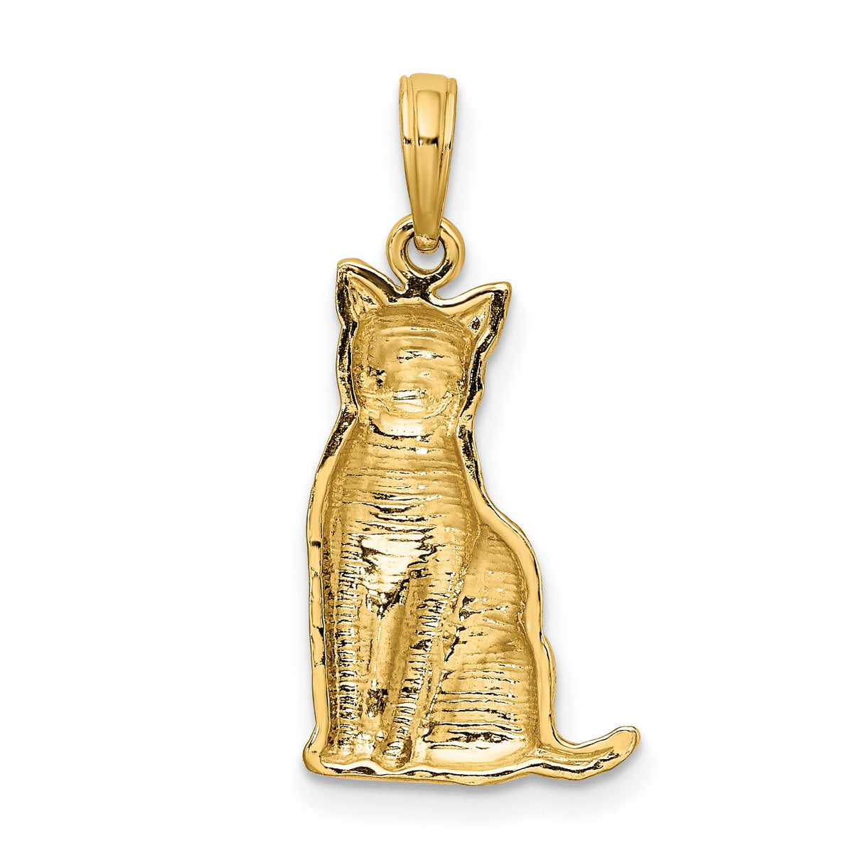 Textured Sitting Cat Charm Pendant in Real 14k Yellow Gold