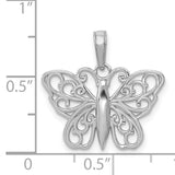 14k White Gold Butterfly Pendant with Open Filigree Wings, Nature-Inspired Design for Women