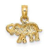 14k Yellow Gold Elephant Pendant with Raised Trunk Symbolizing Strength and Wisdom