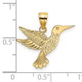 14k Yellow Gold Hummingbird Pendant with Feather Detail, Nature-Inspired Spiritual Jewelry for Women