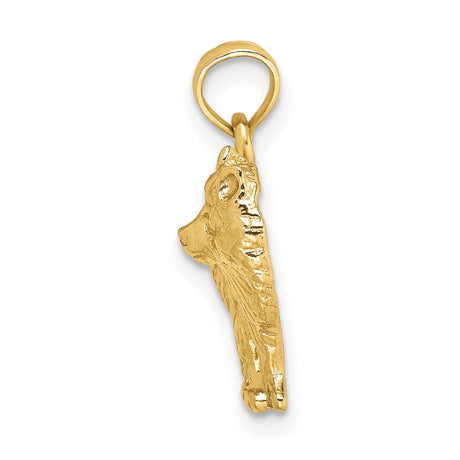 14k Yellow Gold Cat Pendant with Detailed Long-Haired Feline Design
