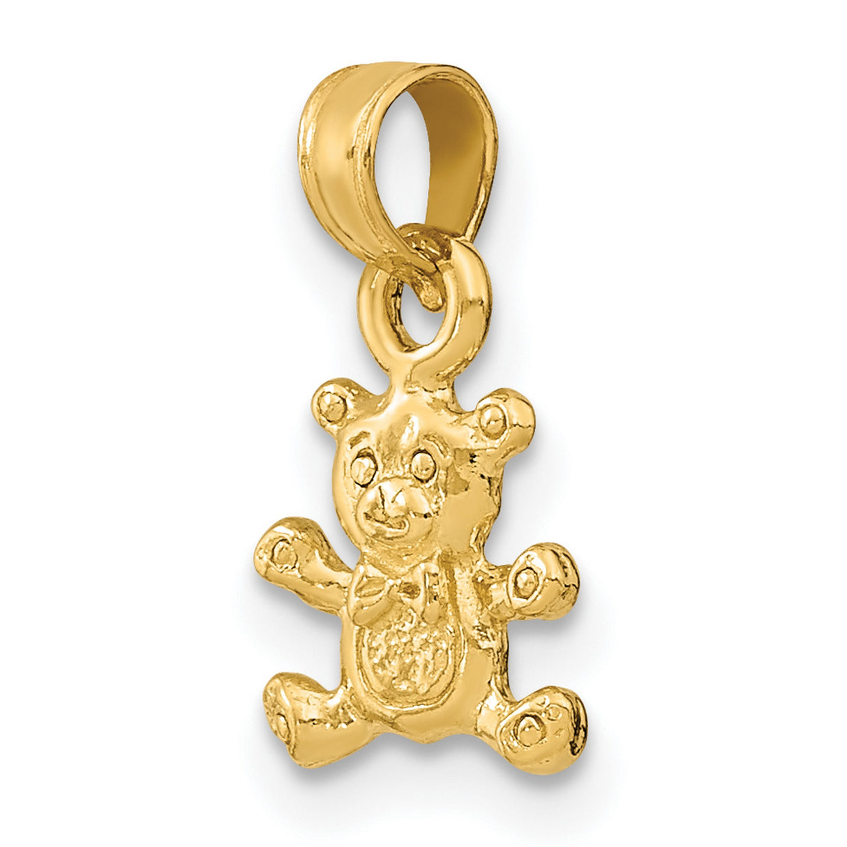 14k Yellow Gold Teddy Bear Pendant Charm with Bow Tie, Cute Animal Jewelry for Women or Baby