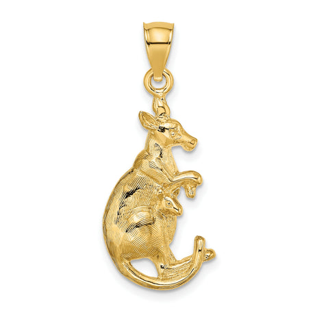 14k Yellow Gold Kangaroo Pendant with Joey, Australian Wildlife Animal Jewelry