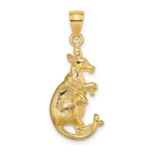 14k Yellow Gold Kangaroo Pendant with Joey, Australian Wildlife Animal Jewelry