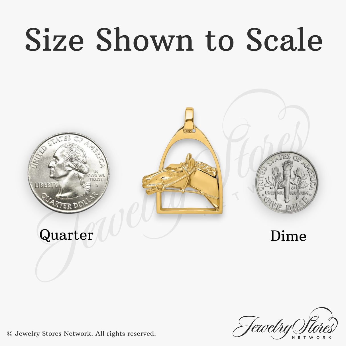 14k Yellow Gold Horse Stirrup Pendant with Racehorse Head, Equestrian Charm