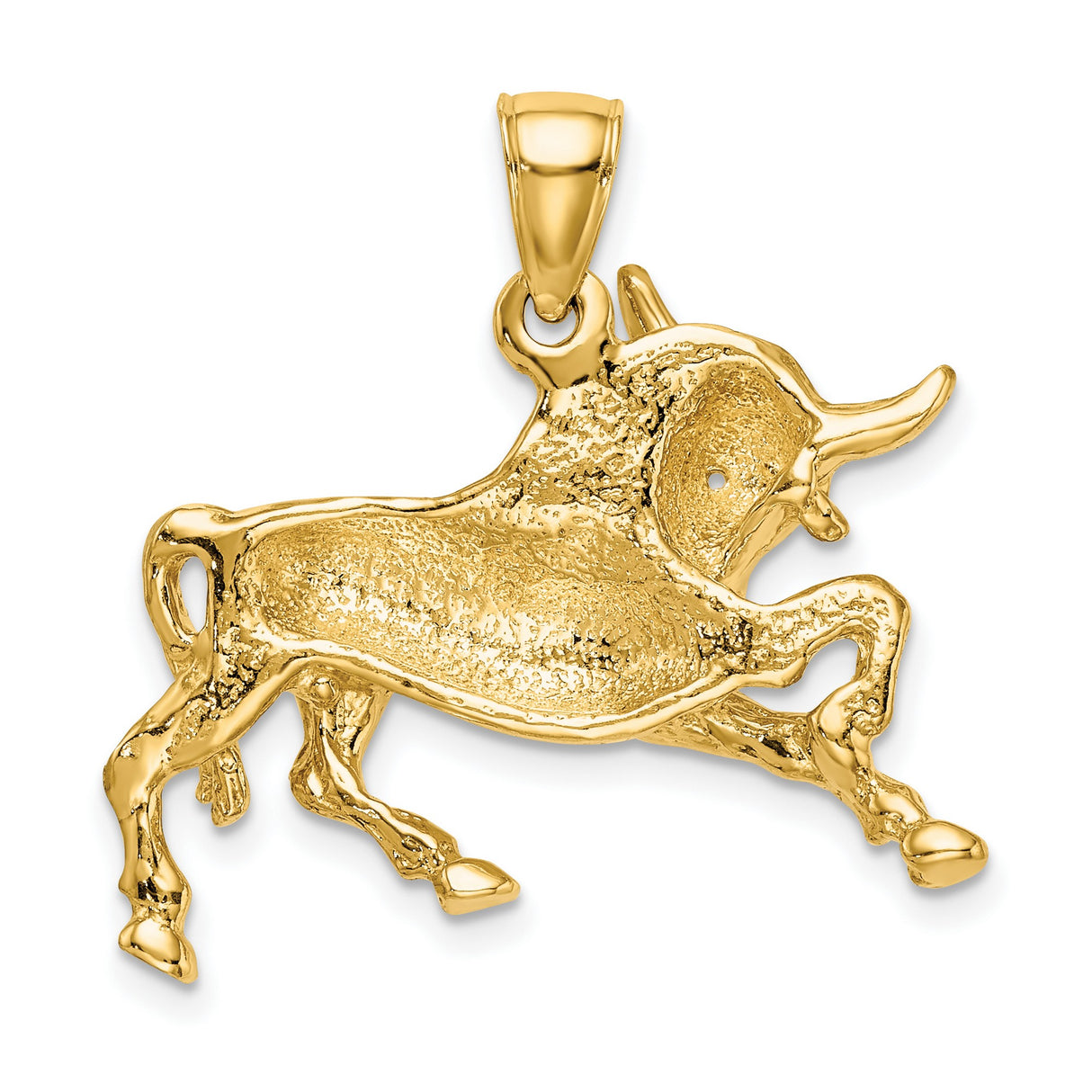 14k Yellow Gold Bull Pendant, Muscular Charging Bull Symbol, Taurus Zodiac Talisman for Men or Unisex