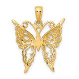 14k Yellow Gold Butterfly Pendant with Intricate Filigree Design for Women