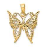 14k Yellow Gold Butterfly Pendant with Intricate Filigree Design for Women