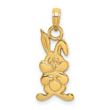 14k Yellow Gold Bunny Pendant, Playful Cartoon Rabbit Charm, Whimsical Easter Jewelry