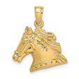 14k Yellow Gold Horse Head Pendant with Detailed Mane and Bridle, Western Cowboy Style Charm