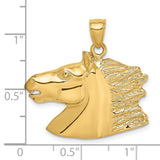 14k Yellow Gold Horse Head Pendant with Detailed Mane and Face, Equestrian Western Style