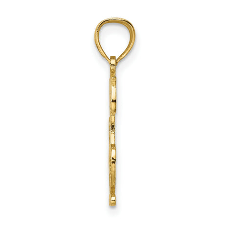 Cut-Out Engraved Cat Charm Pendant in Real 14k Yellow Gold