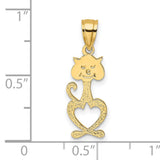 Cut-Out Engraved Cat Charm Pendant in Real 14k Yellow Gold