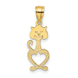 Cut-Out Engraved Cat Charm Pendant in Real 14k Yellow Gold