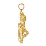 14k Yellow Gold Rearing Stallion Pendant with Flowing Mane, Equestrian Horse Charm