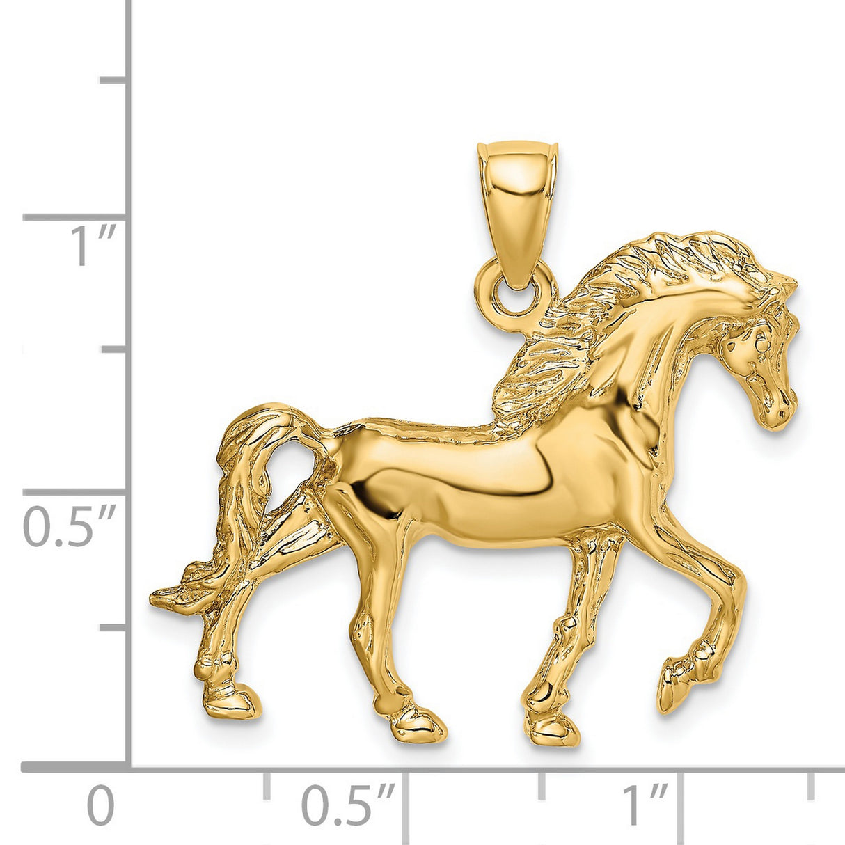 14k Yellow Gold Horse Pendant with Prancing Stallion Design, Equestrian Charm for Women or Unisex Wearers