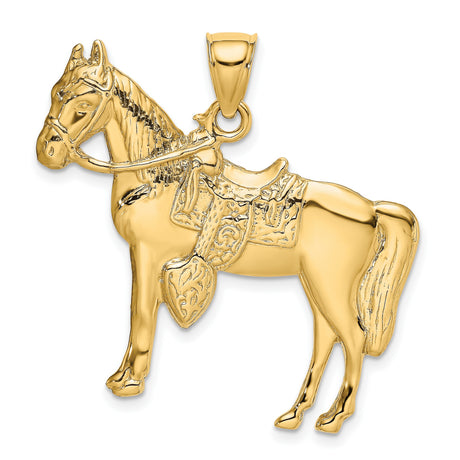 14k Yellow Gold Horse Pendant with Saddle and Bridle, Western Equestrian Charm