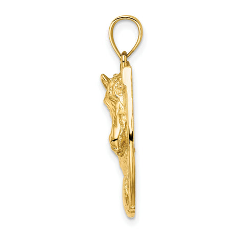 14k Yellow Gold Horse Head Horseshoe Pendant, Equestrian Western Style, Lucky Charm for Men or Unisex