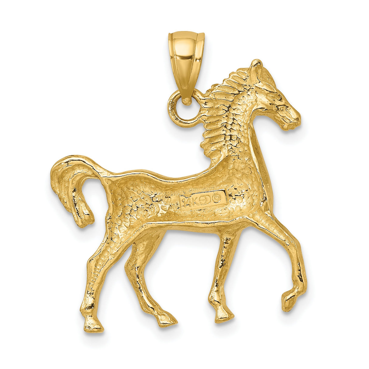 14k Yellow Gold Horse Pendant, Detailed Standing Horse Charm, Equestrian Animal Jewelry for Women