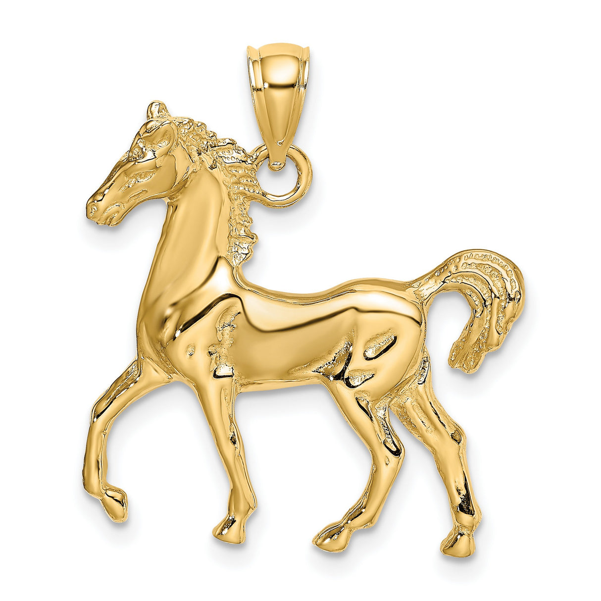 14k Yellow Gold Horse Pendant, Detailed Standing Horse Charm, Equestrian Animal Jewelry for Women
