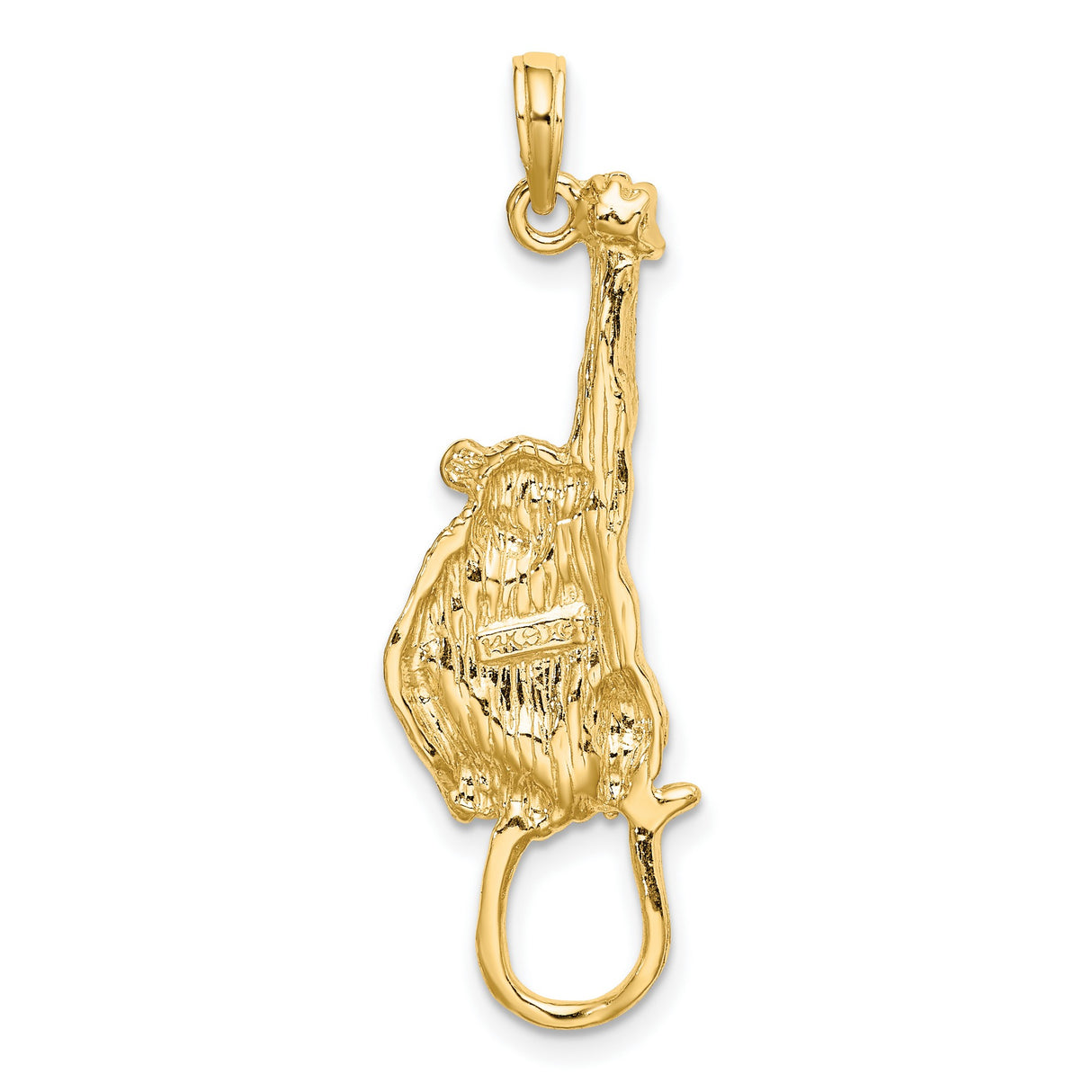 14k Yellow Gold Monkey Pendant with Detailed Chimpanzee Hanging Design
