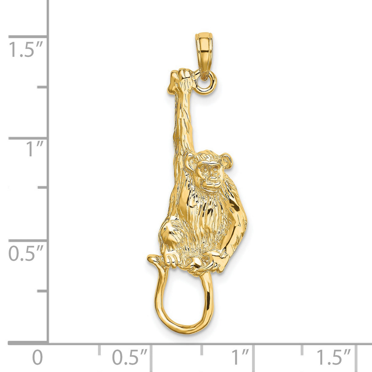 14k Yellow Gold Monkey Pendant with Detailed Chimpanzee Hanging Design