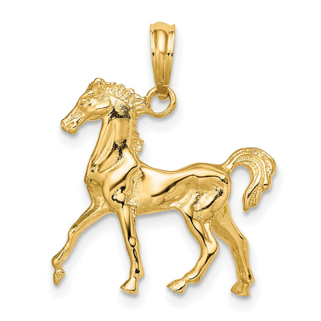 3-D Horse Charm Pendant in Real 14k Yellow Gold