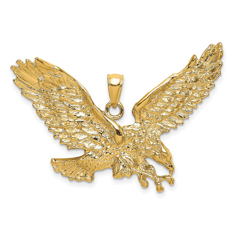 14k Yellow Gold Eagle Pendant with Spread Wings, Patriotic Flying Eagle Charm for Men or Unisex