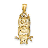 14k Yellow Gold Owl Pendant, Detailed Bird on Branch Design, Nature-Inspired Animal Jewelry