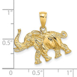14k Yellow Gold Elephant Pendant, Walking Design with Tusks, Symbol of Strength and Wisdom