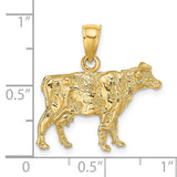 14k Yellow Gold Cow Pendant, Textured Livestock Charm, Western Ranch Style for Women or Unisex