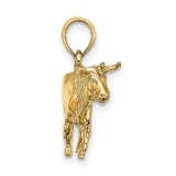 14k Yellow Gold Bull Pendant, Three Dimensional Taurus Charm for Men or Unisex Wear