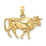 14k Yellow Gold Bull Pendant, Three Dimensional Taurus Charm for Men or Unisex Wear