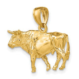 14k Yellow Gold Bull Pendant, Three Dimensional Taurus Charm for Men or Unisex Wear