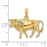 14k Yellow Gold Bull Pendant, Three Dimensional Taurus Charm for Men or Unisex Wear