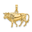14k Yellow Gold Bull Pendant, Three Dimensional Taurus Charm for Men or Unisex Wear