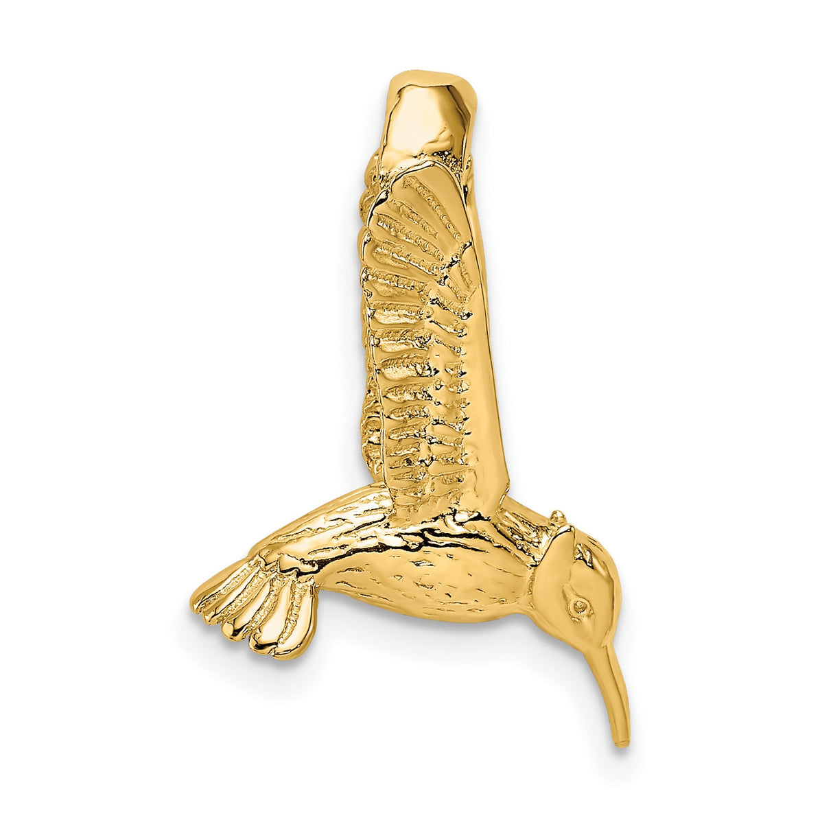 14k Yellow Gold Hummingbird Pendant with Detailed Wings, Nature-Inspired Bird Charm for Women