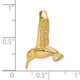 14k Yellow Gold Hummingbird Pendant with Detailed Wings, Nature-Inspired Bird Charm for Women