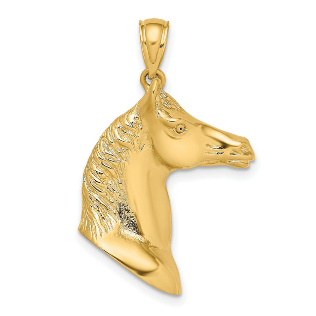 14k Yellow Gold Horse Head Pendant, Detailed Equestrian Design, Western Style Charm for Men or Women