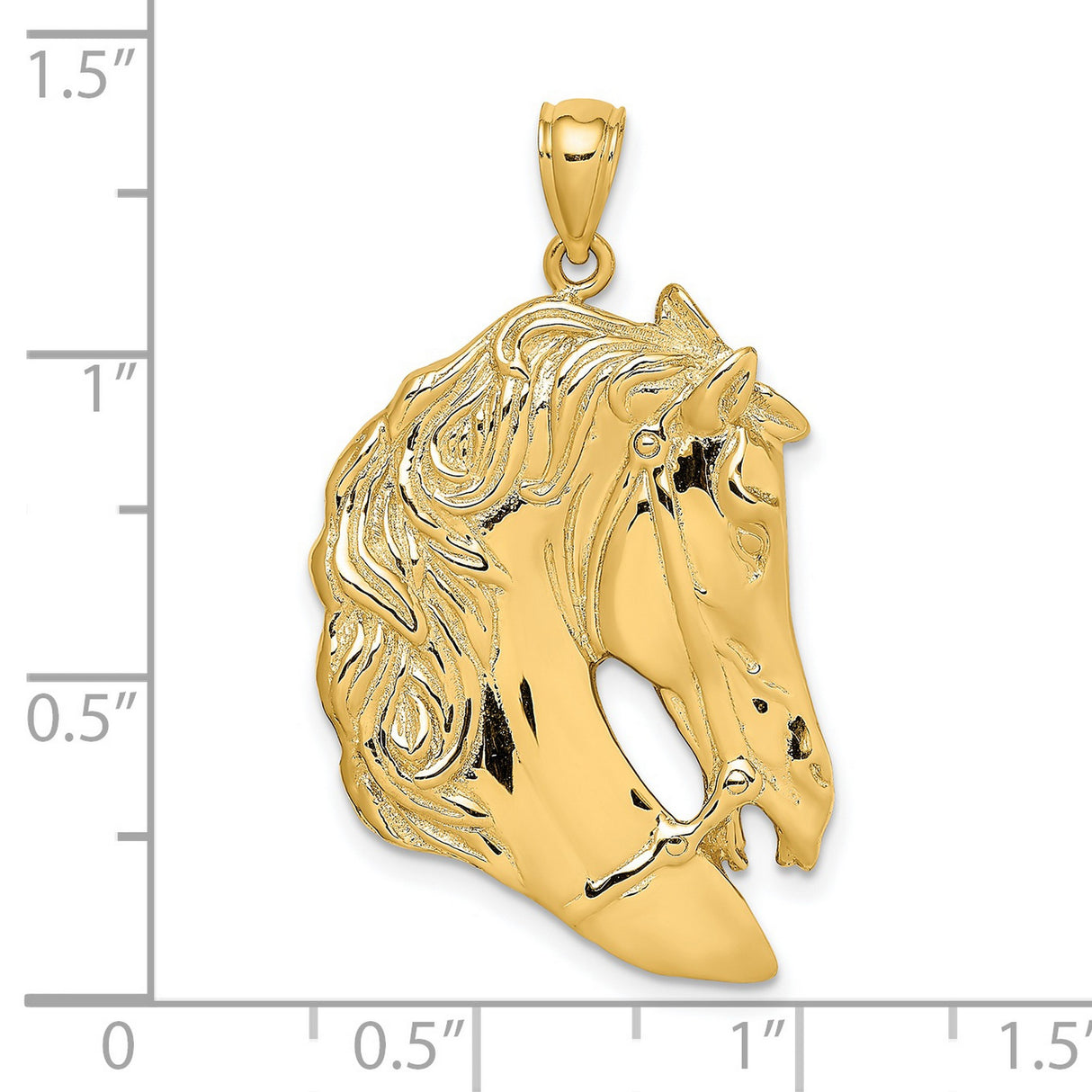 14k Yellow Gold Horse Head Pendant with Long Mane and Bridle Detail, Equestrian Style Charm