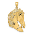 14k Yellow Gold Horse Head Pendant with Long Mane and Bridle Detail, Equestrian Style Charm