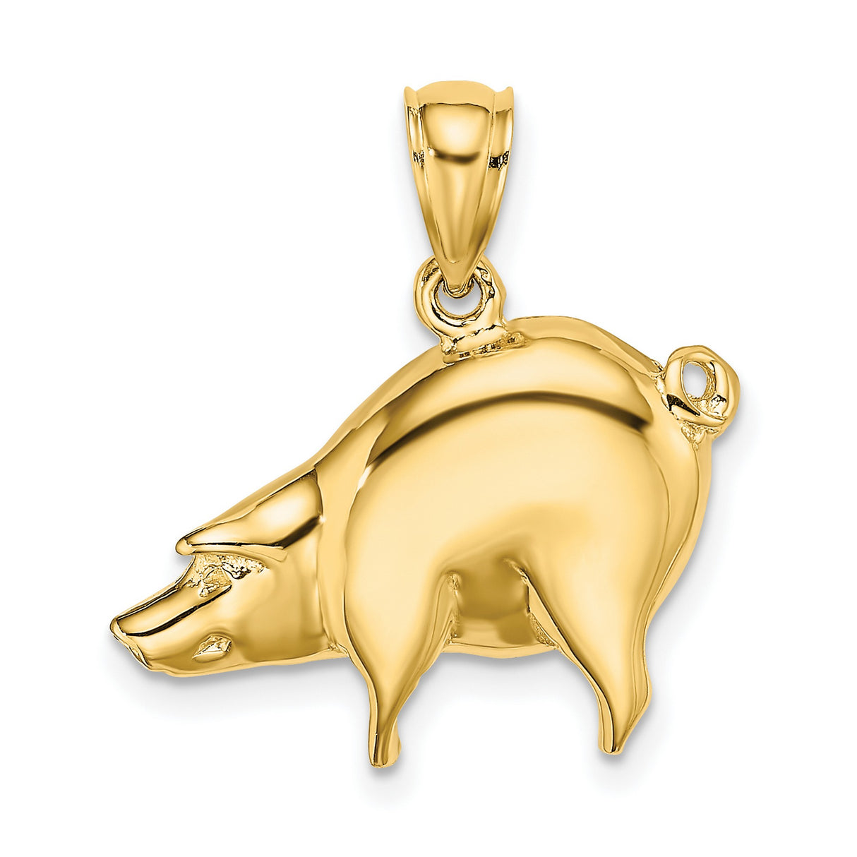 14k Yellow Gold Pig Pendant, Detailed Animal Charm, Chinese Zodiac Prosperity Symbol