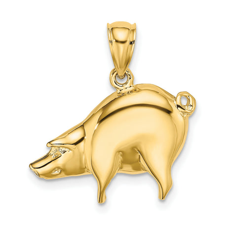 14k Yellow Gold Pig Pendant, Detailed Animal Charm, Chinese Zodiac Prosperity Symbol