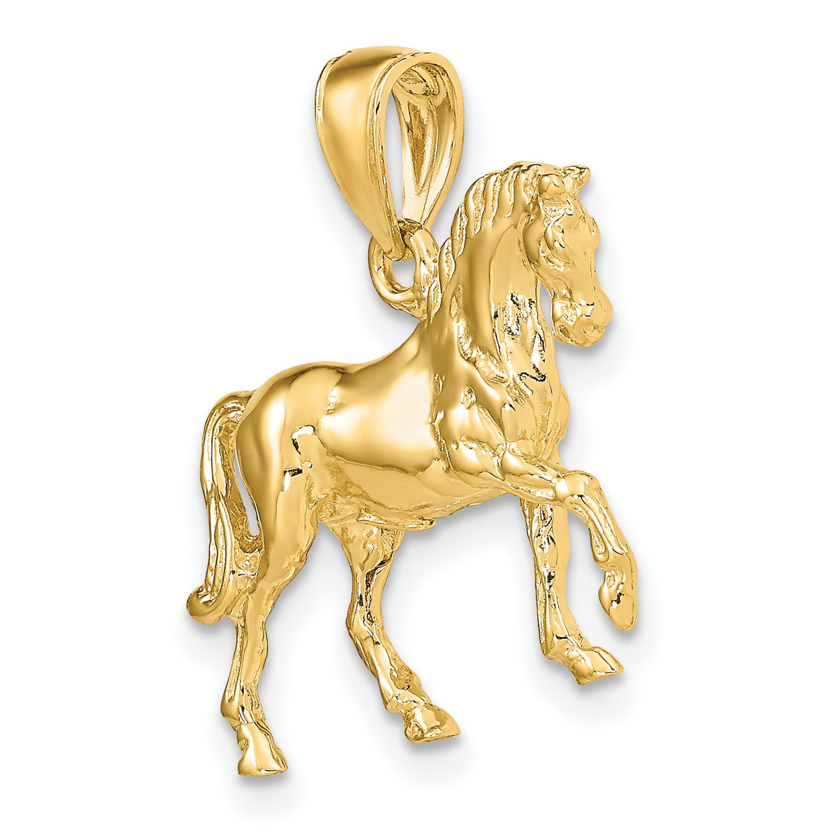 14k Yellow Gold Horse Pendant, Prancing Horse Charm Symbolizing Strength and Freedom