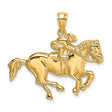 14k Yellow Gold Horse and Jockey Pendant, Galloping Racehorse Equestrian Charm