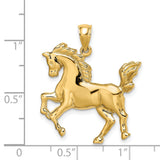 14k Yellow Gold Prancing Stallion Pendant, Solid Horse Silhouette Charm, Equestrian Style
