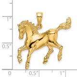 14k Yellow Gold Horse Pendant, Galloping Animal Design, Nature-Inspired Jewelry for Women or Unisex Wear